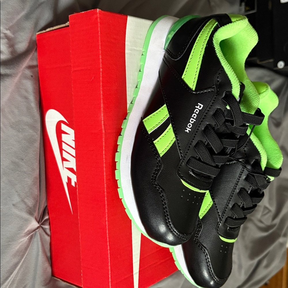 Reebok Black and Lime Green Athletic Shoes